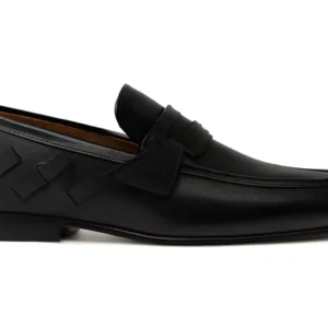 Black Leather Woven Loafers