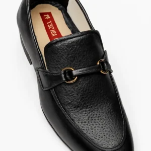 Black Perforated Leather Loafers with Gold-tone Buckle