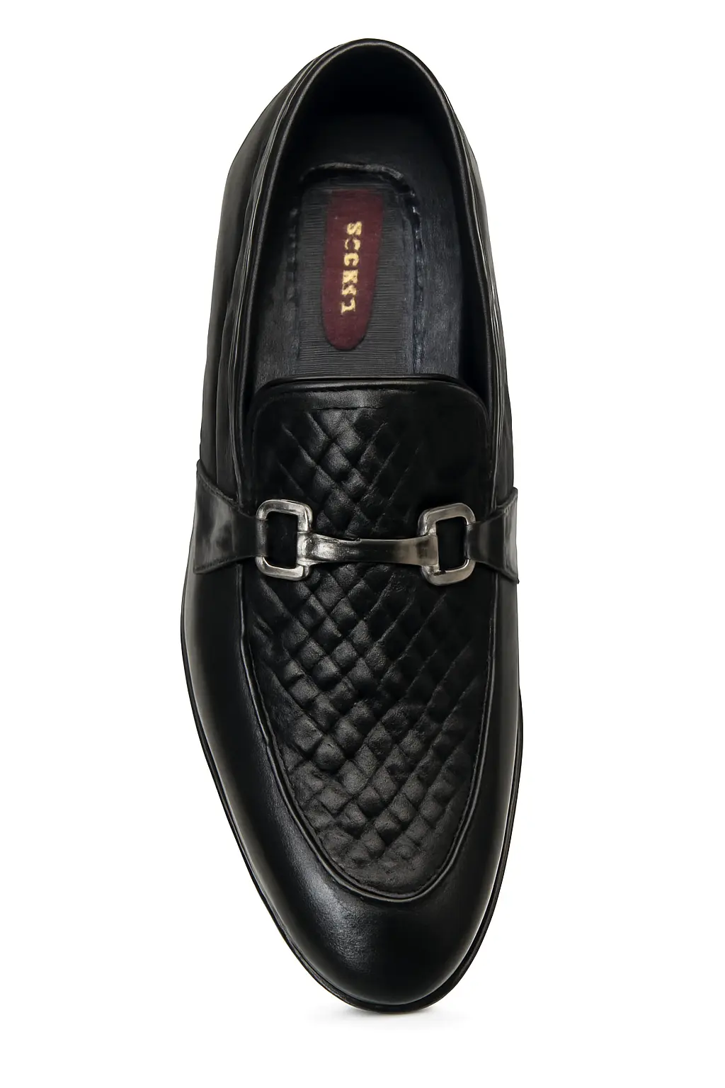 Black Woven Leather Loafers with Silver-tone Buckle