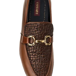 Brown Woven Leather Loafers with Gold-tone Buckle
