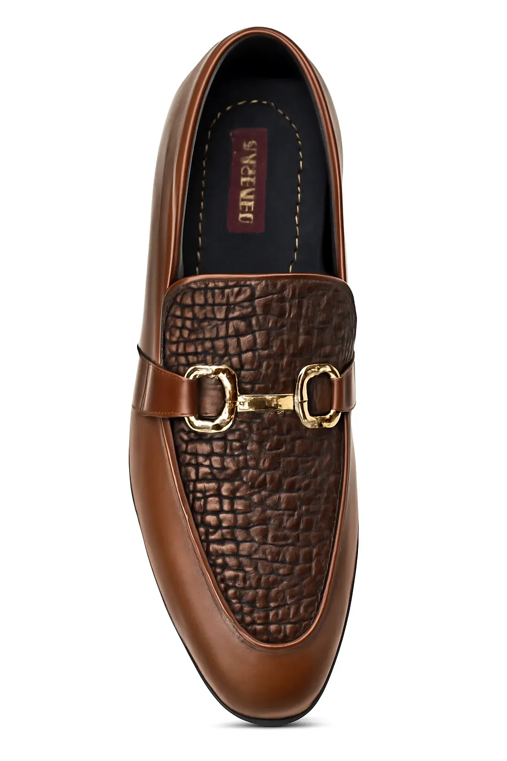 Brown Woven Leather Loafers with Gold-tone Buckle