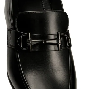 Classic Black Leather Loafers with Sleek Gunmetal Buckle