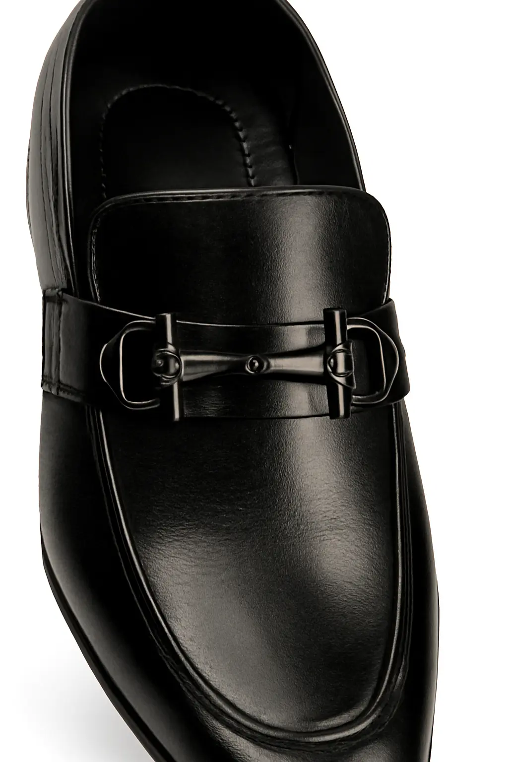 Classic Black Leather Loafers with Sleek Gunmetal Buckle