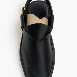 Classic Black Leather Sandals with Cross-Front Design