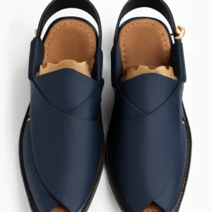 Elegant Navy Blue Leather Sandals with Classic Cross-Front Design