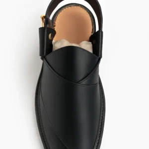 Premium Black Leather Sandals with Cross-Front Design