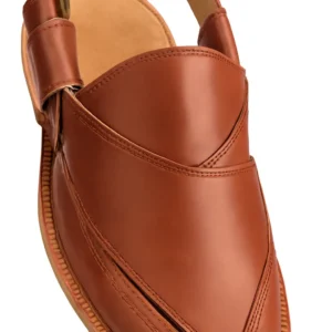 Premium Tan Leather Slingback Sandals with Gold-tone Buckle