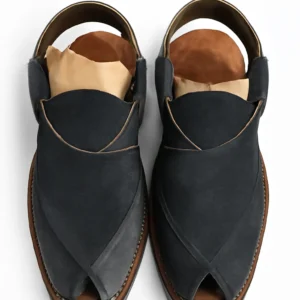 "Sophisticated Dark Grey Leather Sandals with Classic Cross-Front Design"