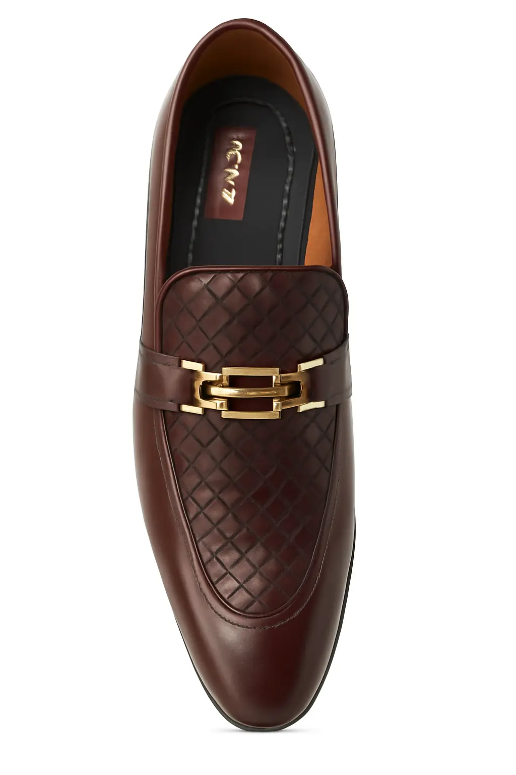 Woven Leather Loafers with Gold-tone Metal Buckle